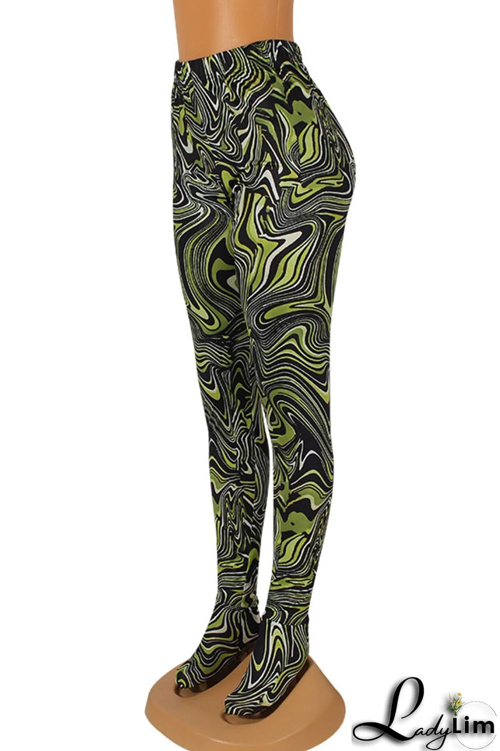 Orange Street Print Split Joint Skinny High Waist Pencil Full Print Bottoms