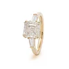 14K Yellow Gold 3.5ct Asscher Cut Lab diamond Double Claw Prongs Three-stone Ring with Two Tapered Baguette Cut