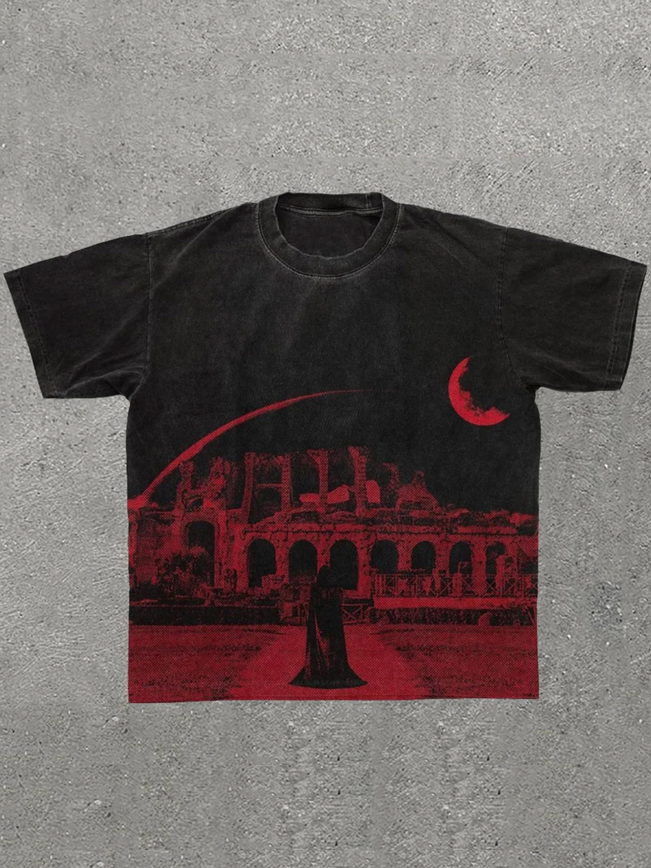 Ninedge Art Casual Castle Print Short Sleeve T-shirt