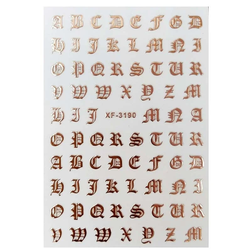 3D Letter Nail Stickers Black Gold Laser For Acrylic Design Summer Nail Decorations Manicure Tips-Nail Inspo