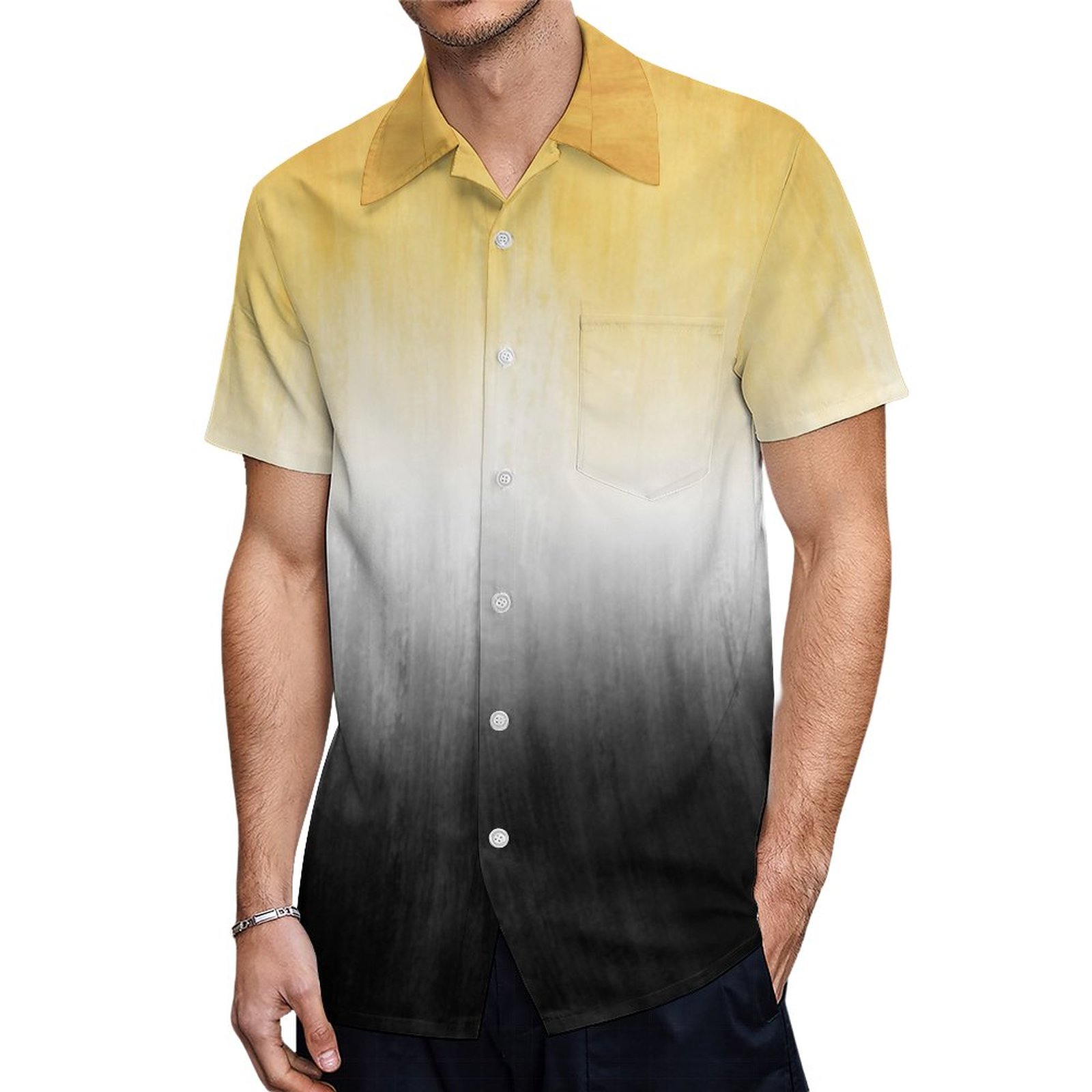 Yellow And Black Painting Brush Strokes Modern Art Hawaiian Shirt Mens Button Down Tropical Hawaii Beach Shirts