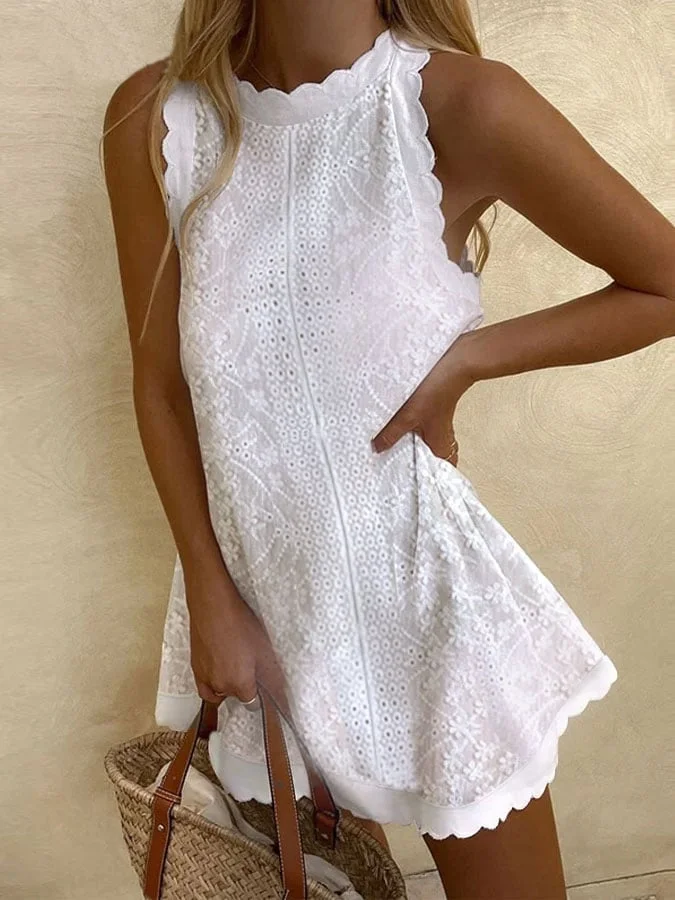 Women's Cotton Linen Lace Appliquéd Lace Resort Dresses