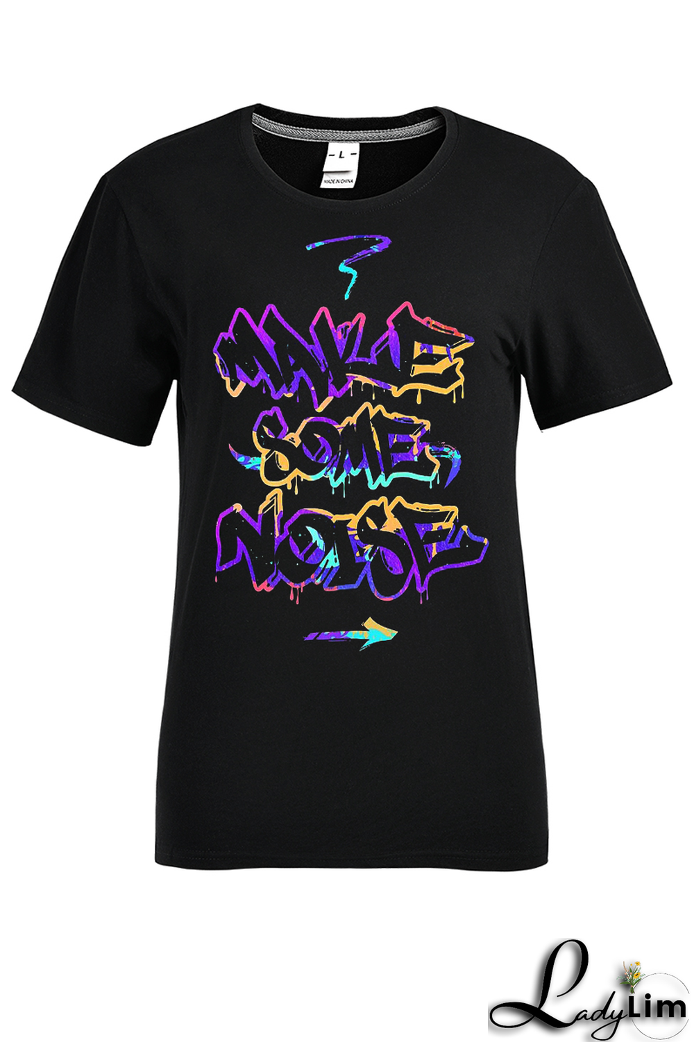 Black Fashion Street Print Patchwork Letter O Neck T-Shirts