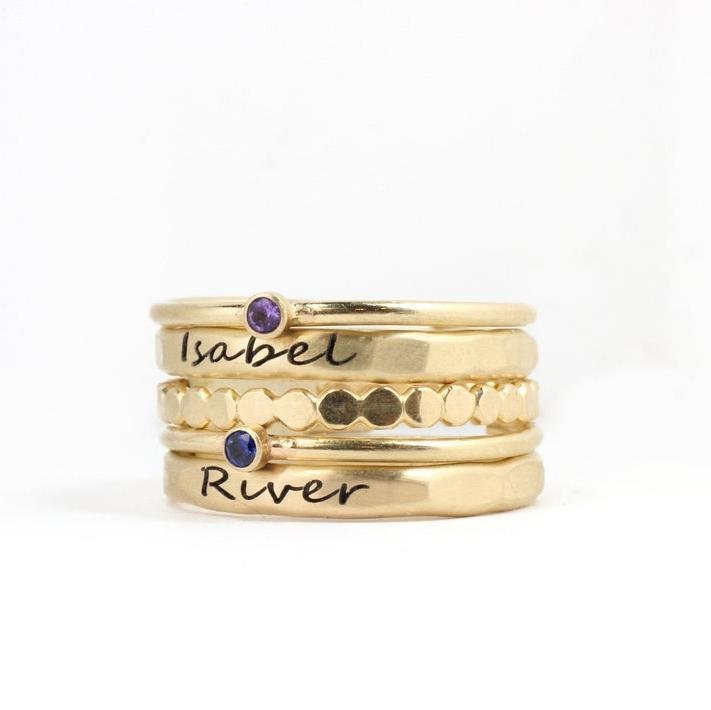 Yellow Gold Personalized Stacking Name Ring Set
