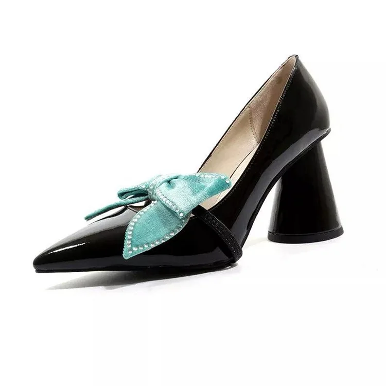 Black Pointed Toe Office Bow Pumps Vdcoo
