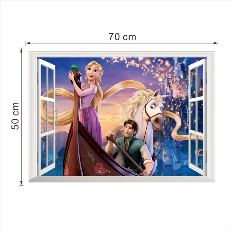 Rapunzel Cartoon wall stickers for kids rooms Children Girl's Room Decor Horse wall decals 3D Window Sticker Poster Mural