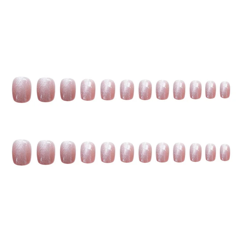 24pcs short Pink Glitter Nail Patch Cat eye False Nail Patch Acrylic artificial nails Women girl Nail DIY fake Nail Tips-Nail Inspo