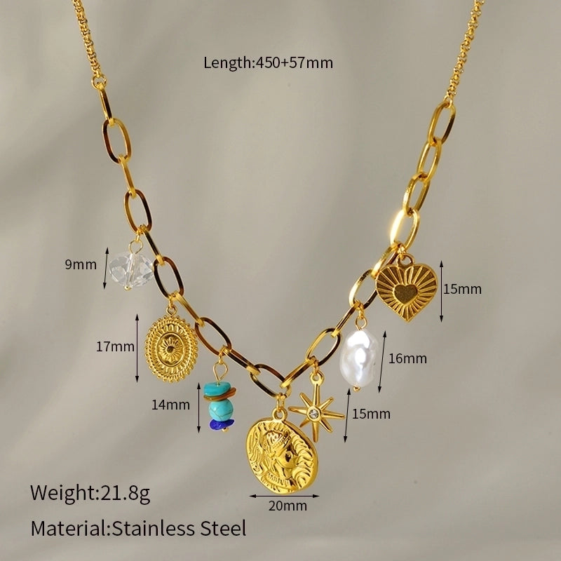 Elegant Classic Style Animal Star Heart Shape 304 Stainless Steel Pearl Beaded Inlay Multi Charms Necklace