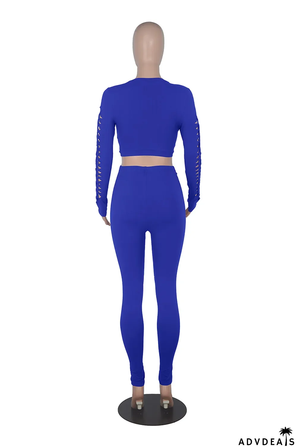 Color Blue Sexy Solid Ripped O Neck Long Sleeve Two Pieces