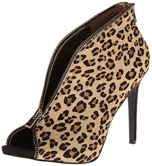 Leopard Front Zipper Peep Toe Stiletto Ankle Boots Vdcoo