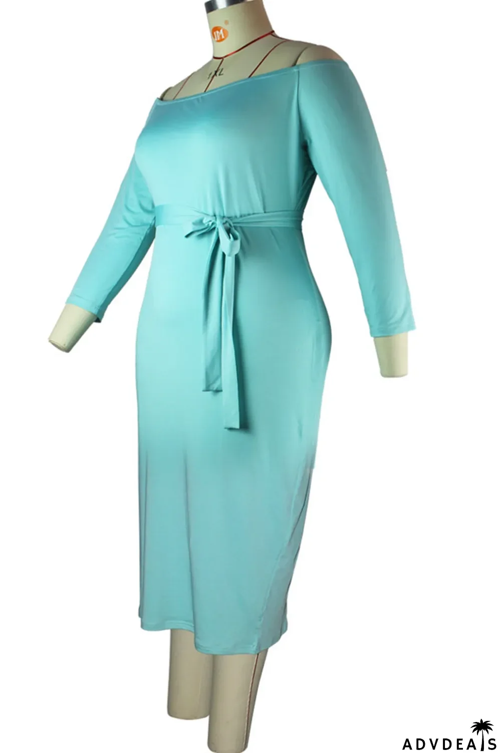 Black Casual Solid Bandage Split Joint Off the Shoulder One Step Skirt Plus Size Dresses