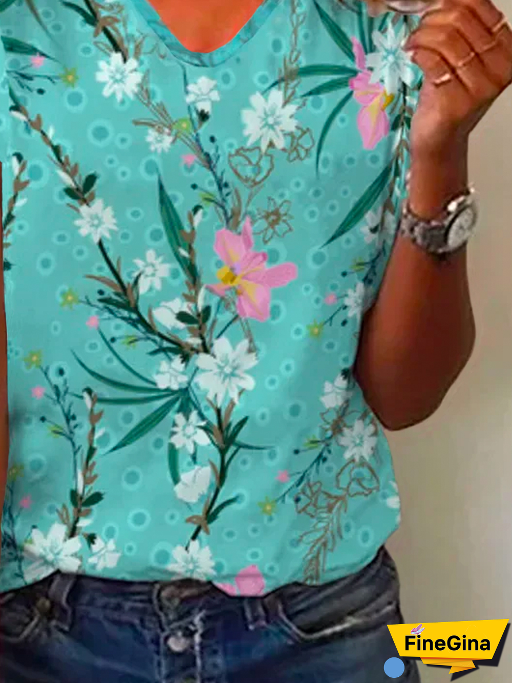 Loosen V Neck Short Sleeve T-Shirt