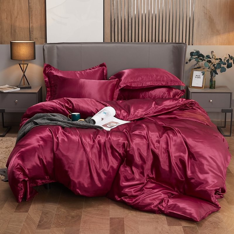 New 100 Pure Satin Silk Bedding Set Home Textile King Size Bed Set Bed Clothes Duvet Cover Flat 9241