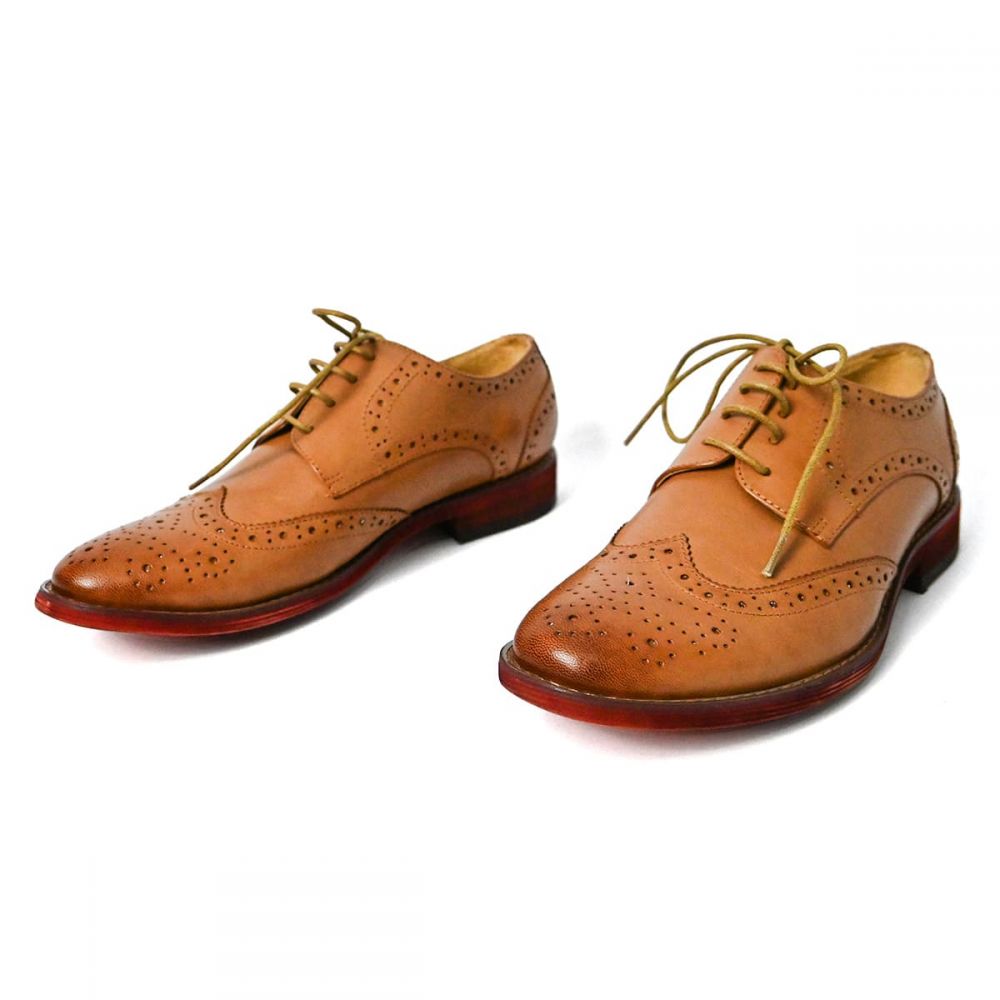 Brown Round Toe Vintage Perforated Wingtip Lace Up Women's Oxfords Nicepairs