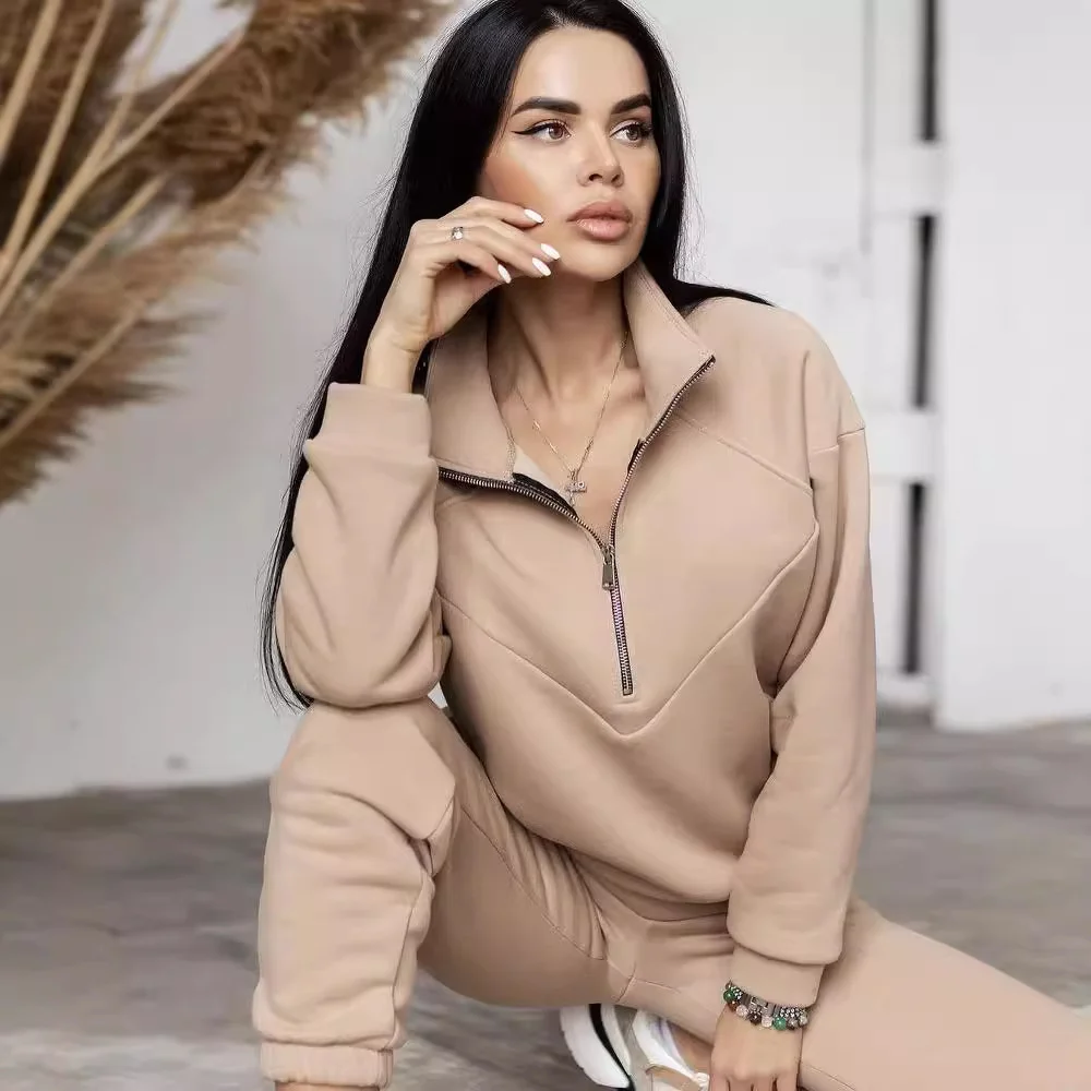 Nigikala Nigikala And Autumn 2023 Fashion Casual Hoodie Two Sets Of Long-Sleeved Solid Color Grip Velvet Feet Leisure Suit