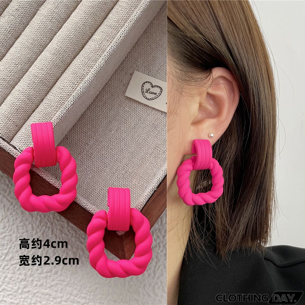 Women Fashion Geometric Fluorescent Rose Without Ear Hole Ear Clip Earrings