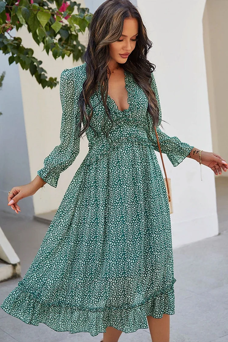 Luditu Midi Dress, Ruffle Lillian Green