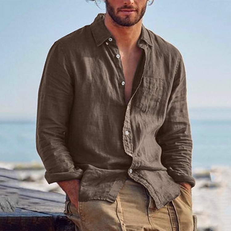 Casual Lapel Cardigan Cotton Linen Loose Casual Retro Men's Shirt