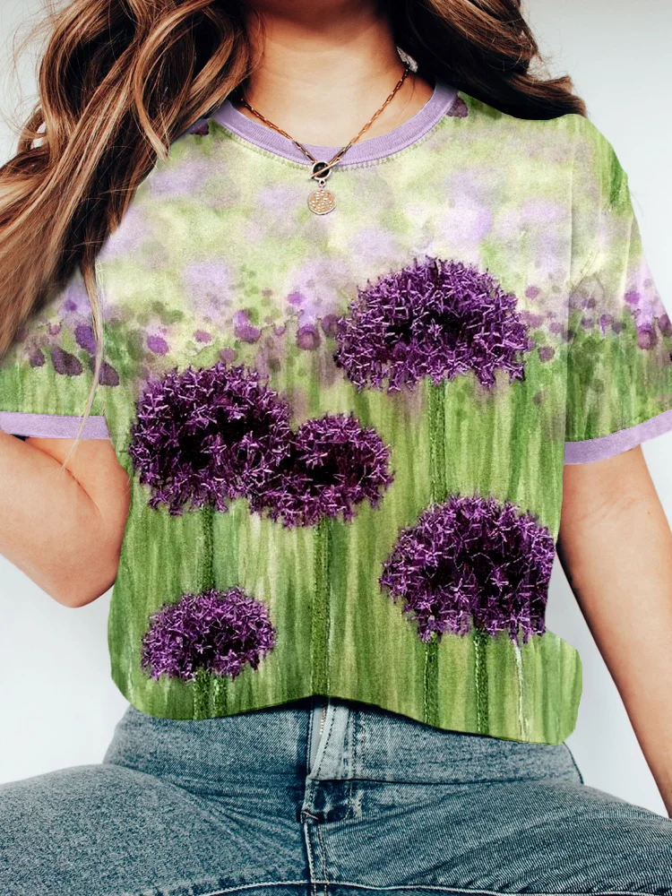 Wearshes Allium Bakeri Flower Pattern Vintage Comfy T Shirt