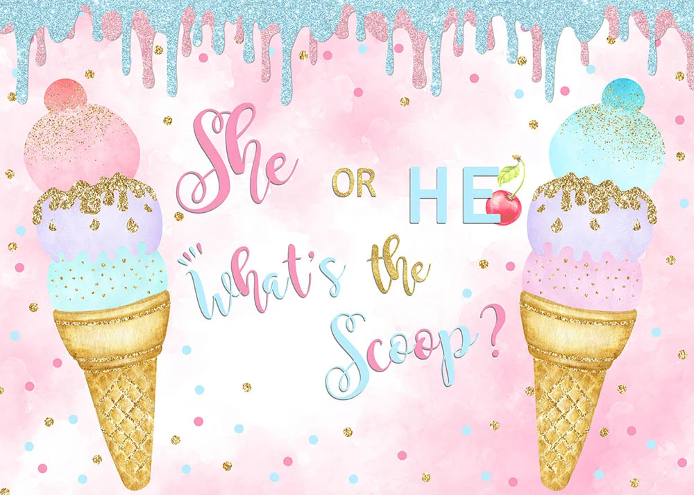 She Or He Ice Cream Theme Gender Reveal Backdrop RedBirdParty