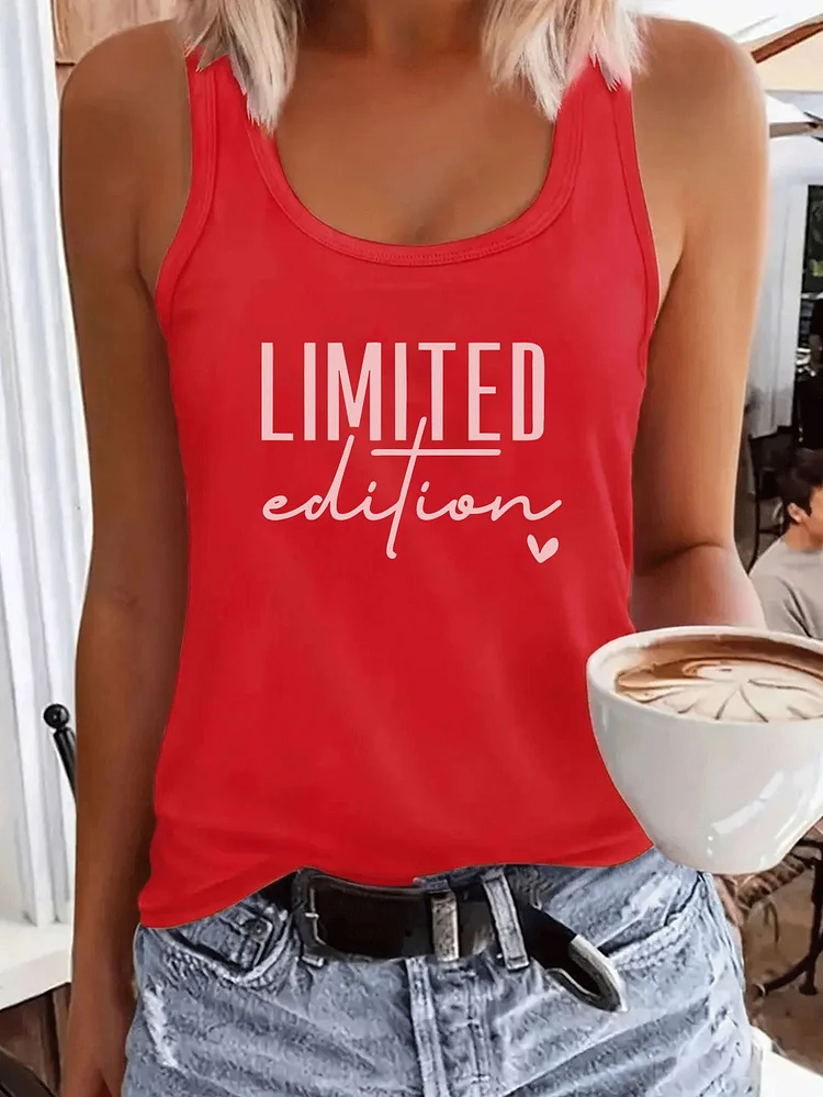 Summer Casual Red Women's Sleeveless Tank Top | Stretchy Round Neck Breathable Summer Top For Outdoor Activities & Casual Attire, Warm Weather Apparel, Comfortable Fit, Cute Summer To