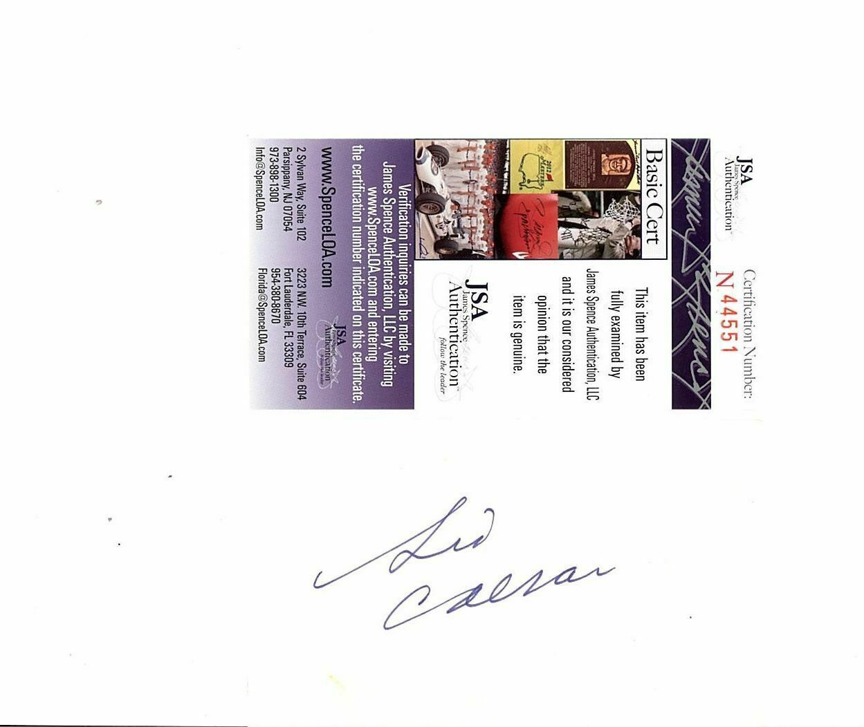 SID CAESAR, ACTOR SIGNED INDEX CARD (DECEASED) JSA AUTHENTICATED #N44551