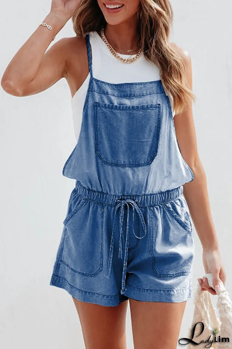 Casual Simplicity Solid Pocket Frenulum Loose Rompers
