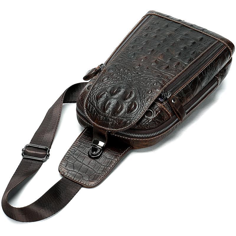 Casual Large-Capacity Leather Crocodile Pattern Zipper Anti-Theft Chest Bag Crossbody Bag