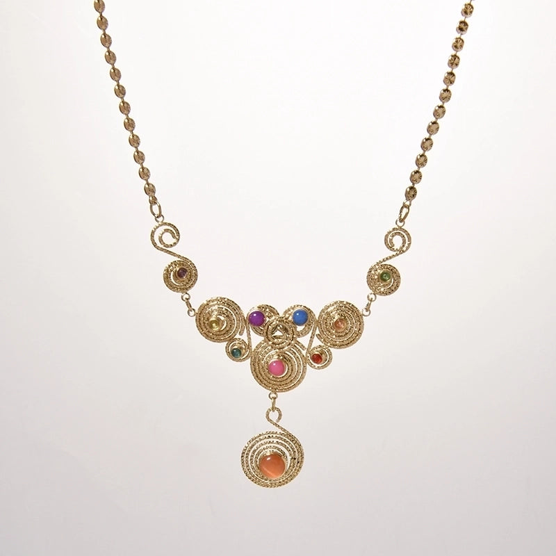 Retro Geometric Swirl Pattern 304 Stainless Steel Natural Stone 14K Gold Plated Plating Inlay Pendant Necklace Necklace