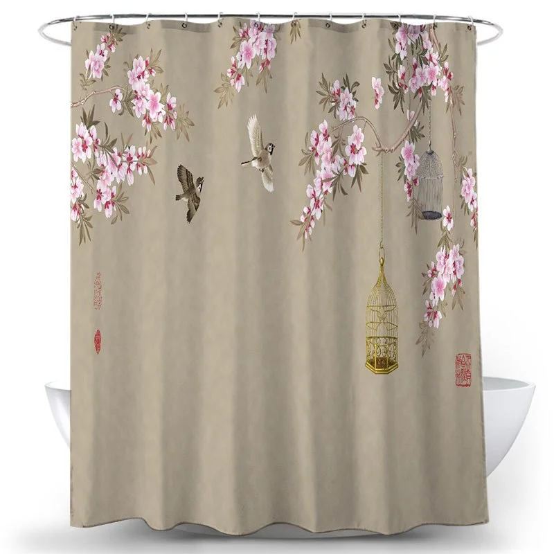 Flower Bird Shower Curtains Waterproof Bathroom Decor 3D Printed Fabric with Hooks Decoration Shower Curtain