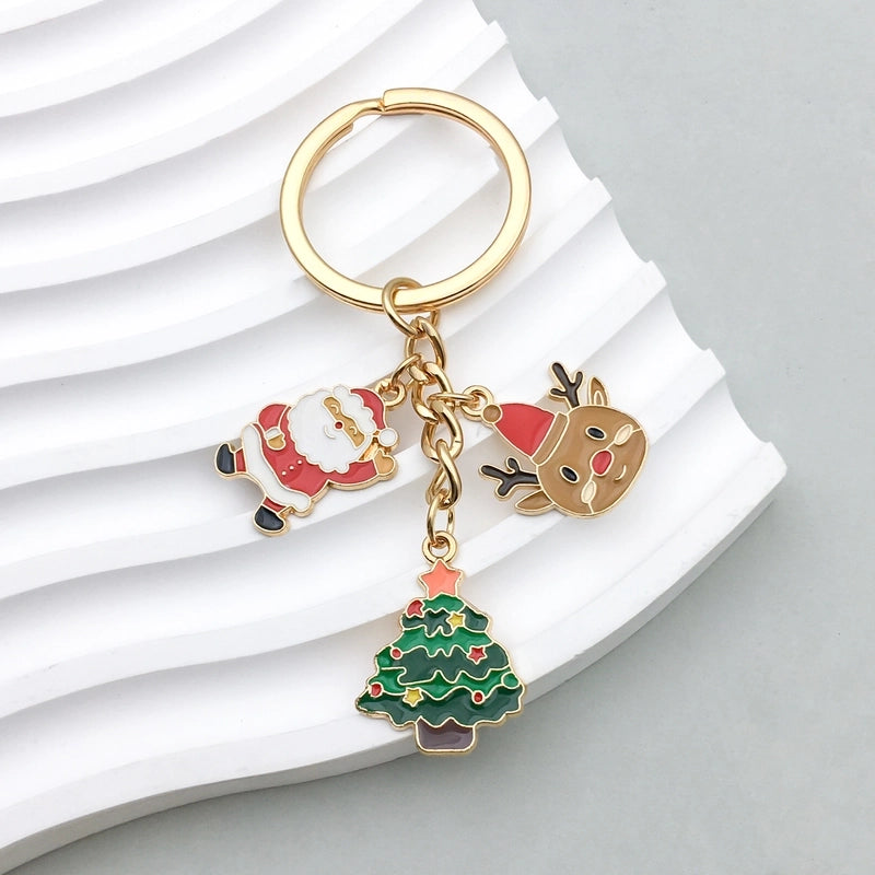 Cute Christmas Tree Santa Claus Snowman Zinc Alloy Enamel Christmas Bag Pendant Keychain