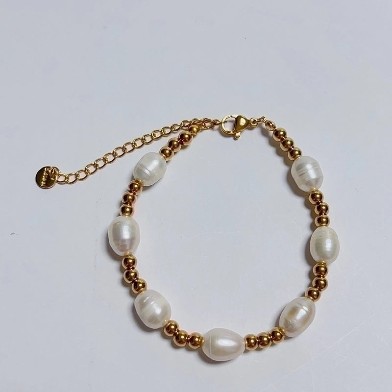 Stainless Steel Freshwater Pearl 18K Gold Plated Casual Luxurious Classic Style Plating Geometric Bracelets