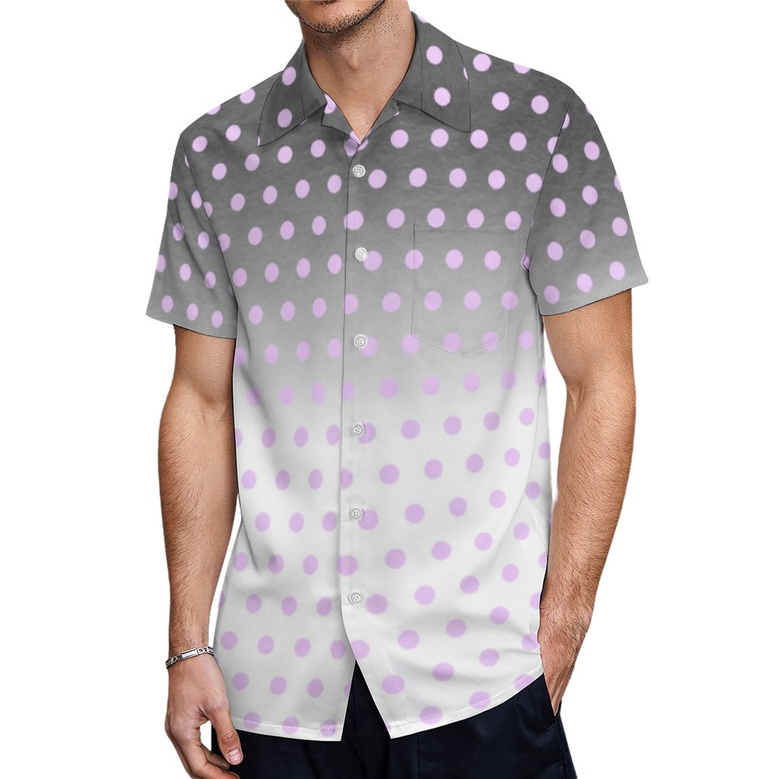 Chic Black White Gradient Polka Dots Pattern Hawaiian Shirt Mens Button Down Tropical Hawaii Beach Shirts