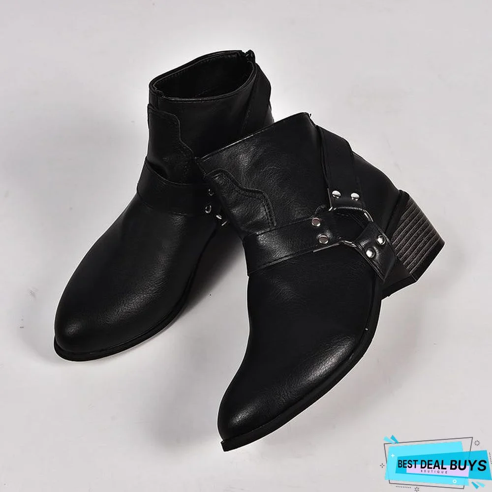 Women Boots Vintage Leather High Heels Shoes Bota Woman Autumn Short Boot Winter Buckle Daily Ankle Boots