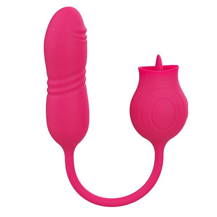 Rose Shape Licking Tongue Vibrator With Nipple Clit Stimulator Thrusting Dildo