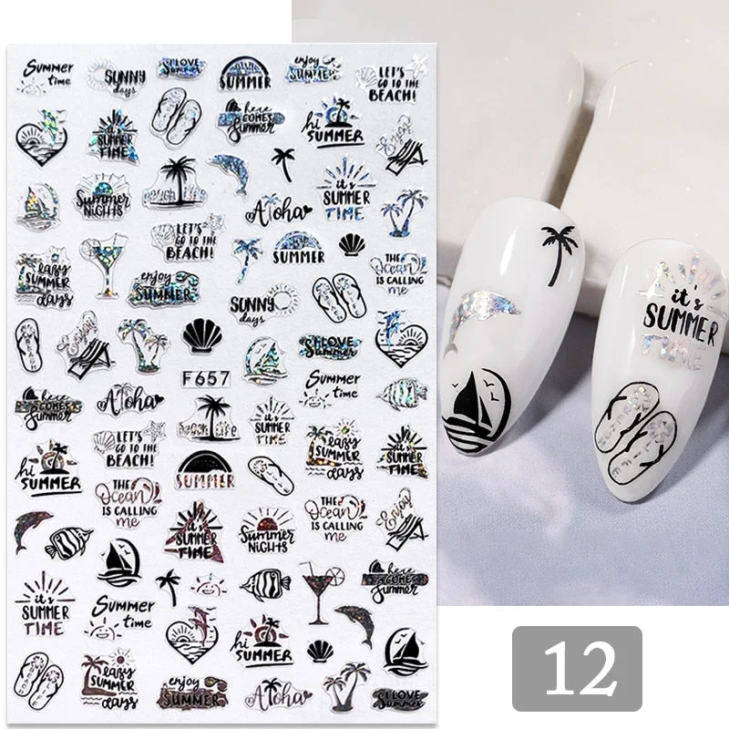 1PC Gold Black Bronzing Leaves Tree 3D Nail Sticker Iridescent Geometrics Lines Adhesive Transfer Sticker DIY Nail Decoration-Nail Inspo