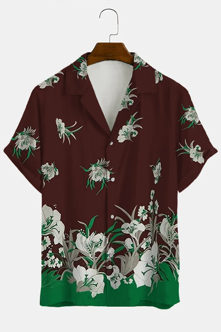 Brown Floral Print Short Sleeve Shirt
