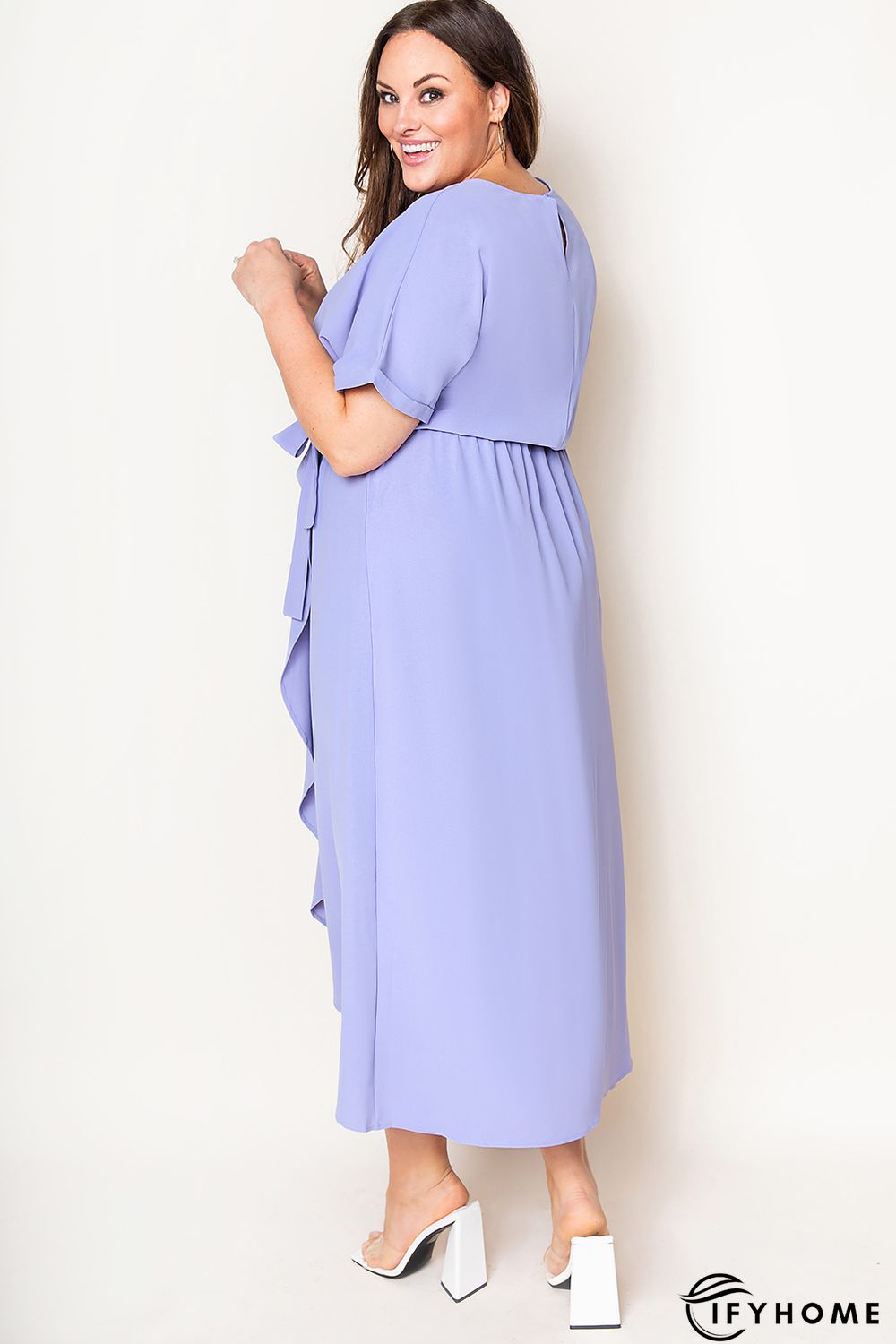 Purple Plus Size Roll up Short Sleeves High Low Maxi Dress | IFYHOME