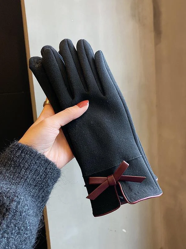 Bow-Embellished Split-Joint Gloves