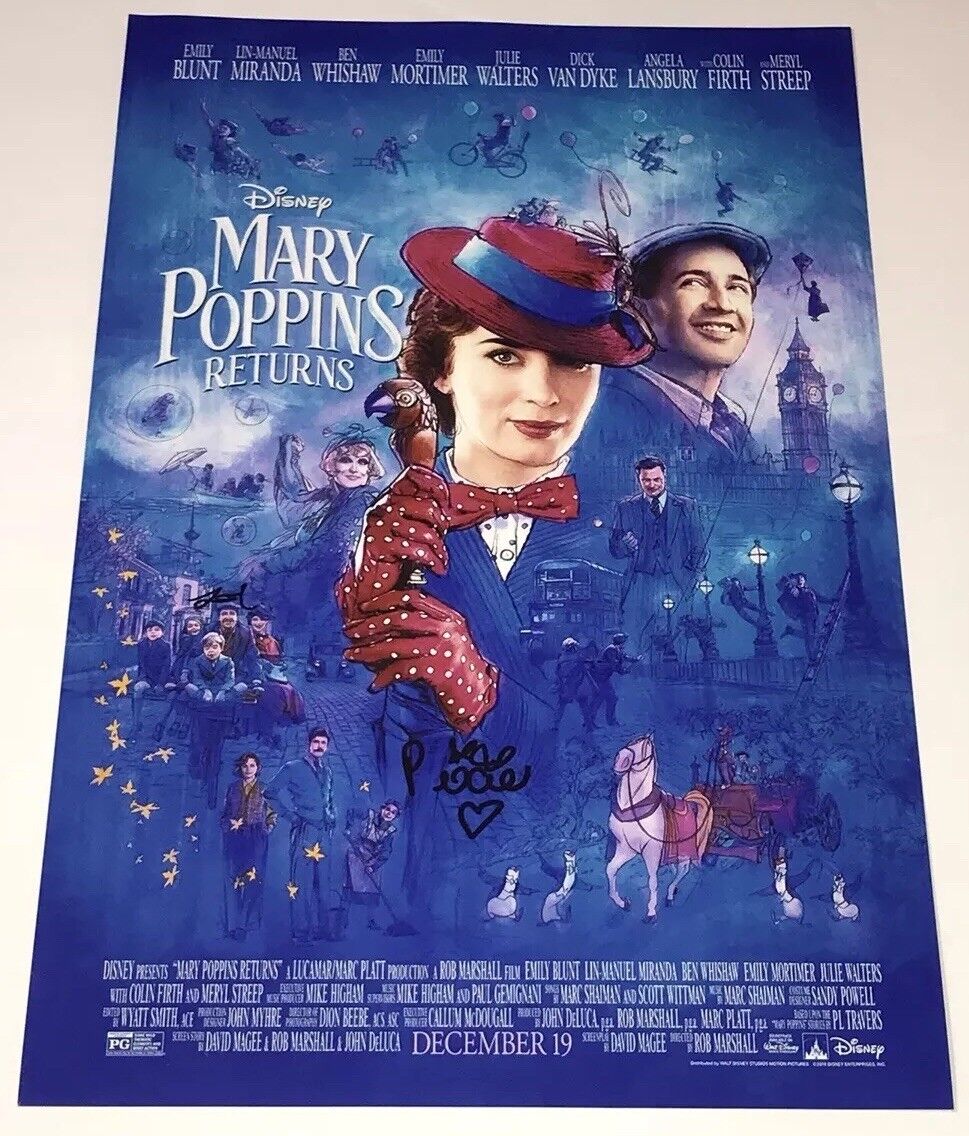 MARY POPPINS RETURNS Cast X2 Signed 11x17 Photo Poster painting IN PERSON Autograph