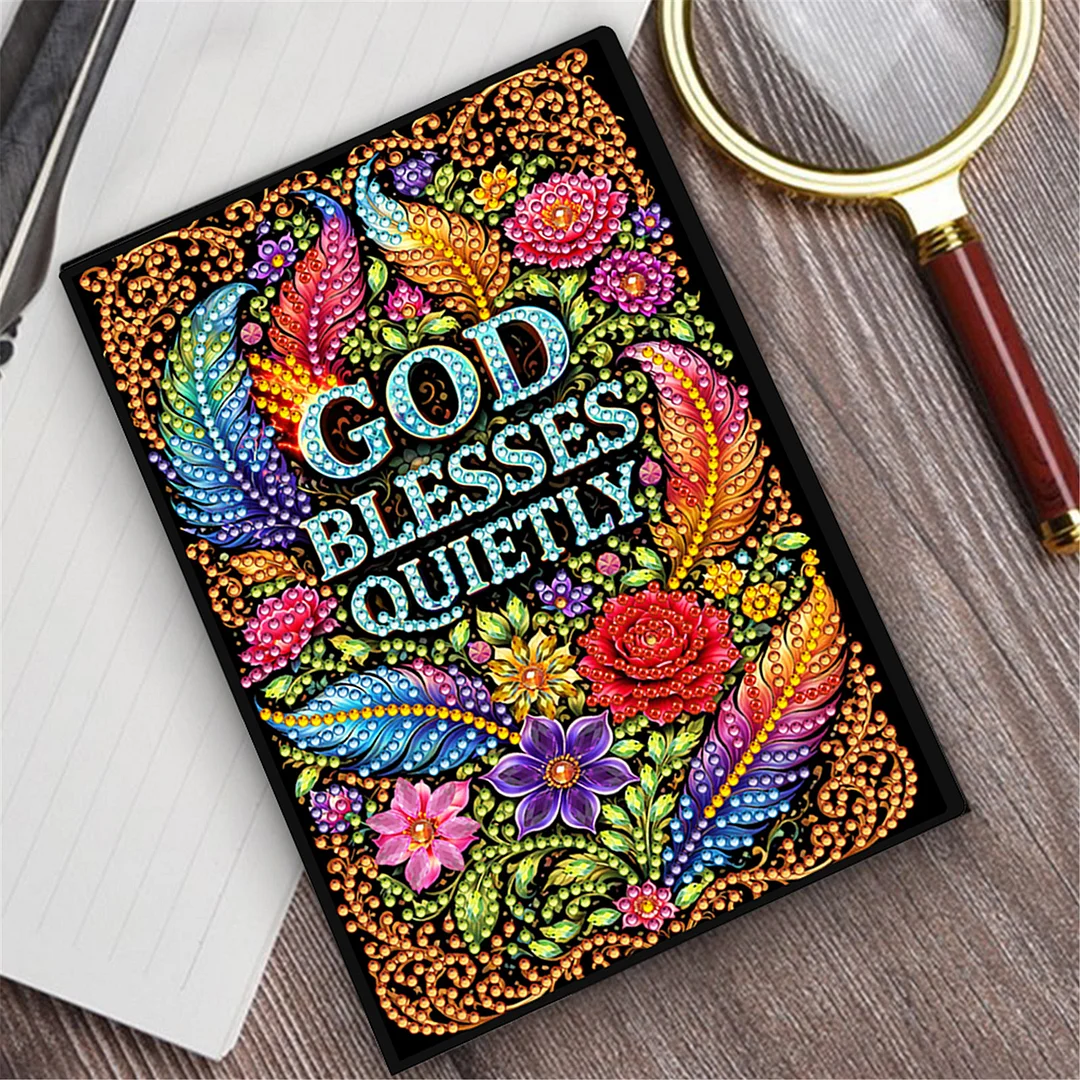 DIY Flower Diamond Painting Journals Notebooks 50 Pages A5 No Lines Special Shaped Diamond Art Kits for Beginners Craft Lovers and Artists (God Bless Quietly)