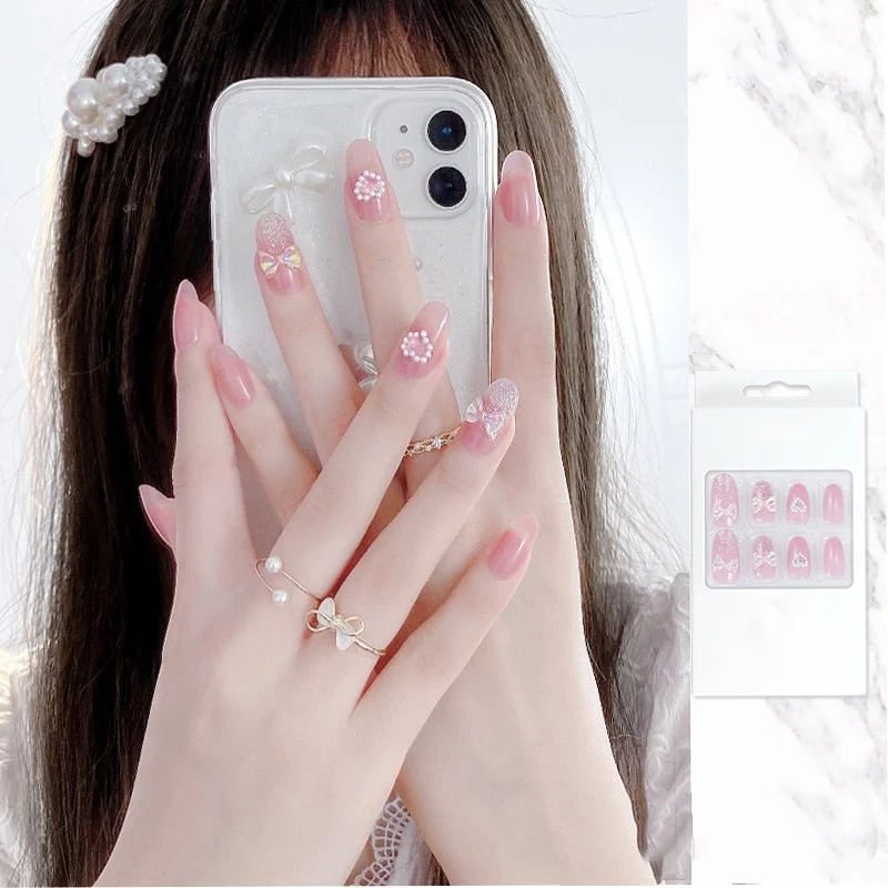 24PCS/box Mid-length  stiletto nail tips Gradients wear full cover paragraph fashion Manicure patch false fingernails for girls-Nail Inspo