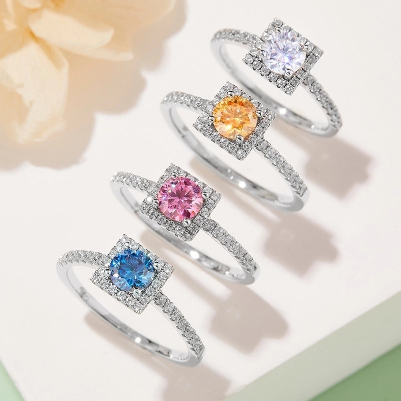 Round Brilliant Cut 925 Sterling Silver Moissanite Round Rings