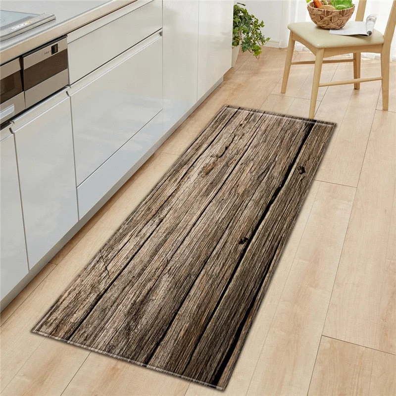 Imitation Wood Grain Kitchen Mat Rectangular Absorbent Entrance Doormat Bathroom Anti-slip Mats Living Room Decoration Floormat