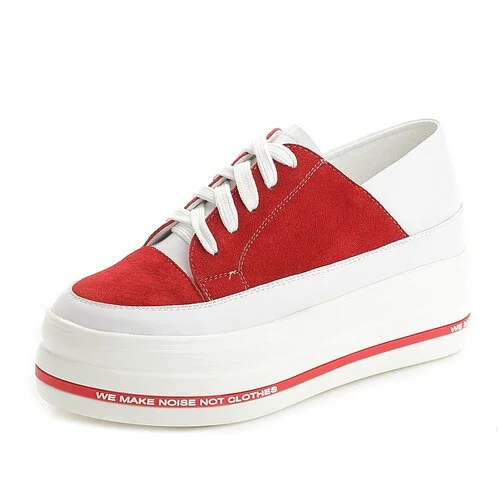 Fujin 7cm Genuine Leather Women Casual Shoes Platform Wedge Sneakers Chunky Shoes Spring Autumn Black Red Fashion Sneakers