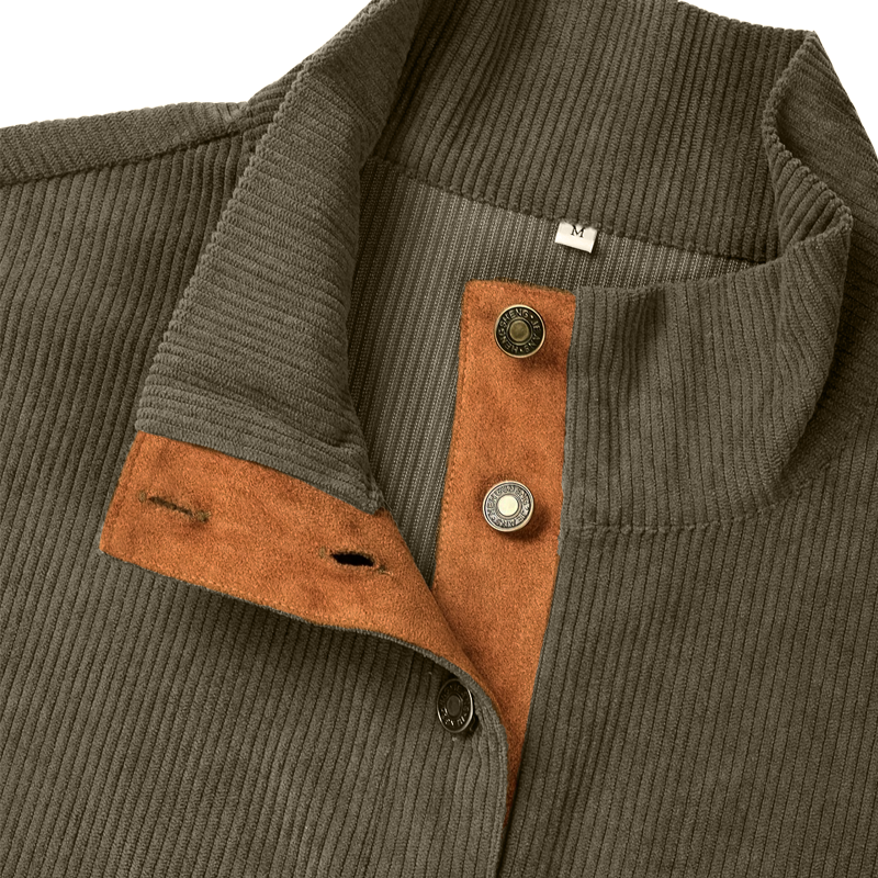 Cotosen Original Design Men's Corduroy Patchwork Color Block Casual Stand Collar Henley Sweatshirt