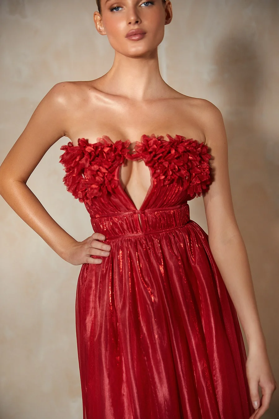 Miabel Elegant Strapless A Line Red Prom Dress With Flowers