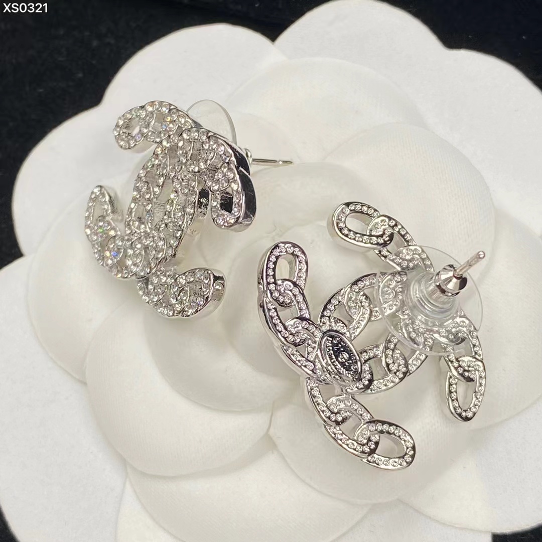Buy replica Chanel Silver Color Hollow Double C Earrings and replica jewelry from PICKS Jewelry