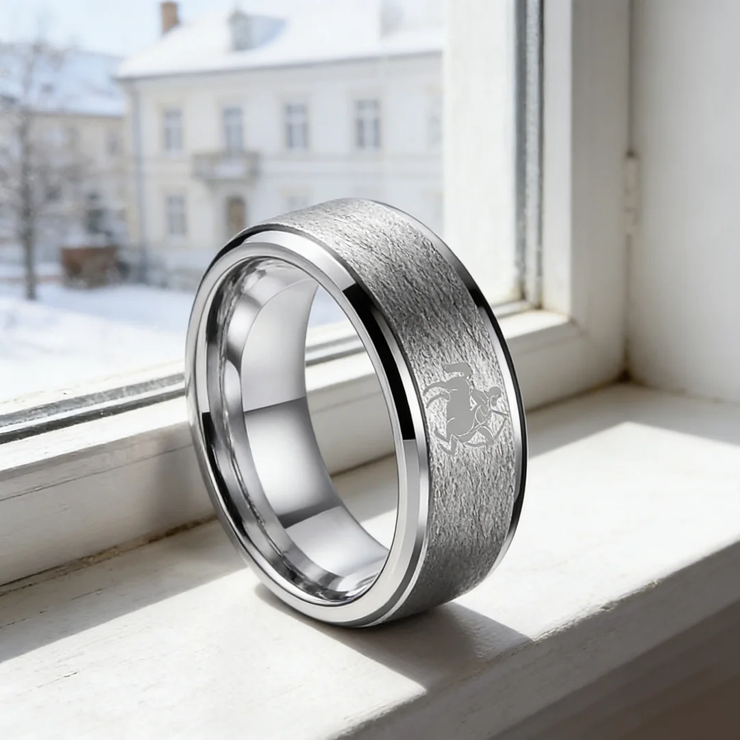 Men Women Sagittarius Tungsten Carbide Rings Open-Step Sliver Tungsten Wedding Bands 4MM 6MM 8MM
