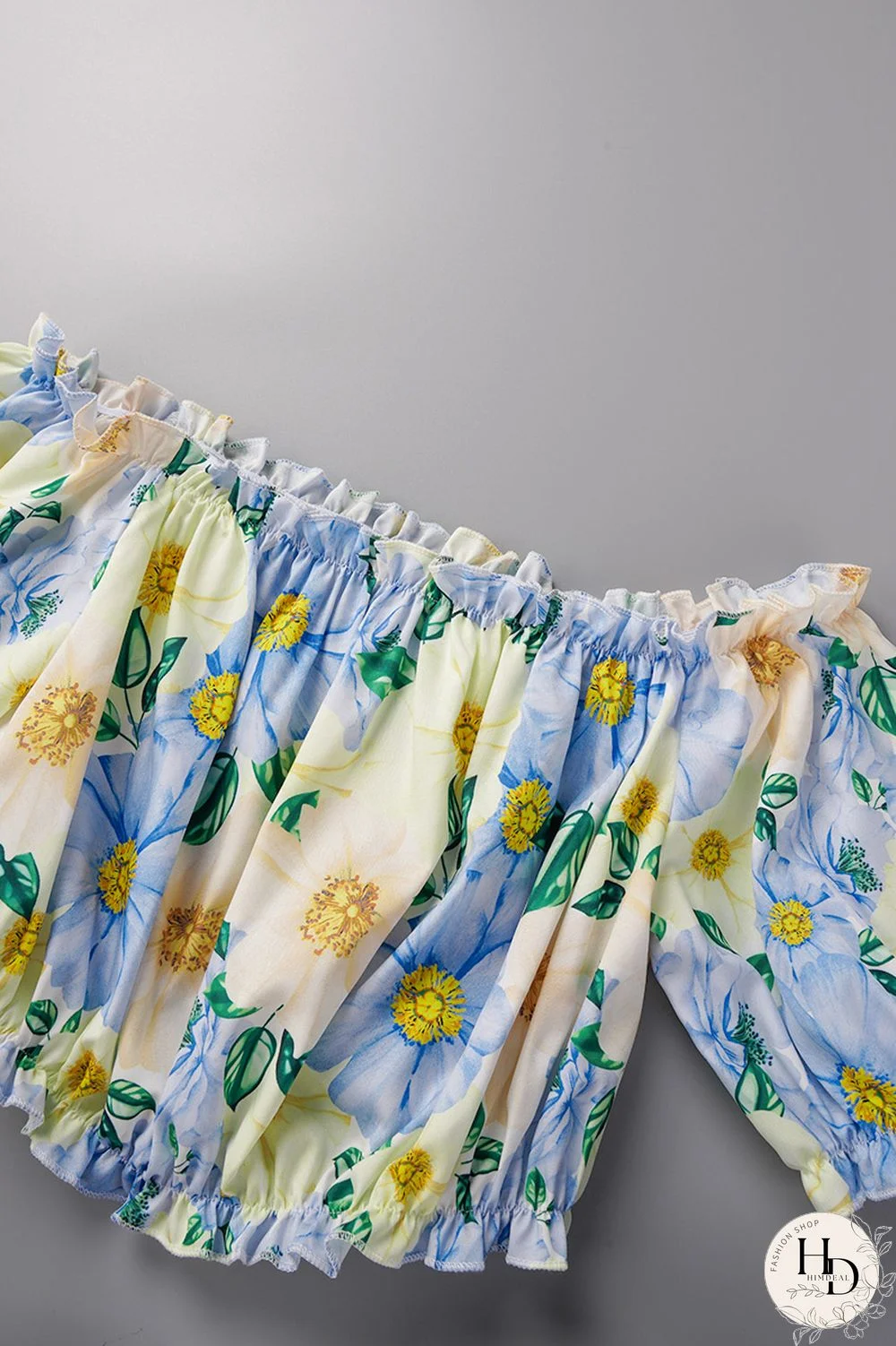 Tangerine Red Sexy Print Patchwork Off the Shoulder Short Sleeve Two Pieces